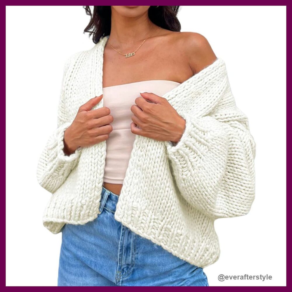 Crochet Chunky Cable Knit Cardigan Oversized Y2k Aesthetic Sweater